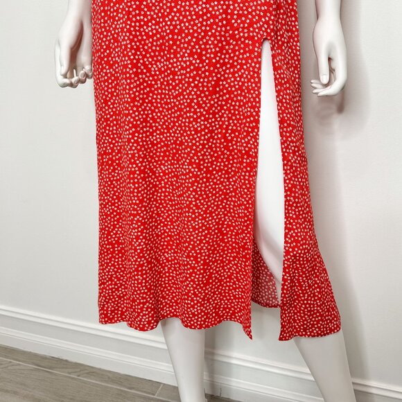 Reformation Crimini V Neck Leg Slit Midi Slip Dress in Western Red Floral Size 2 - Picture 9 of 15